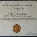 United States Congress 2013 Chino Hills Business of the Year Award Presented to Welborn Social Media.